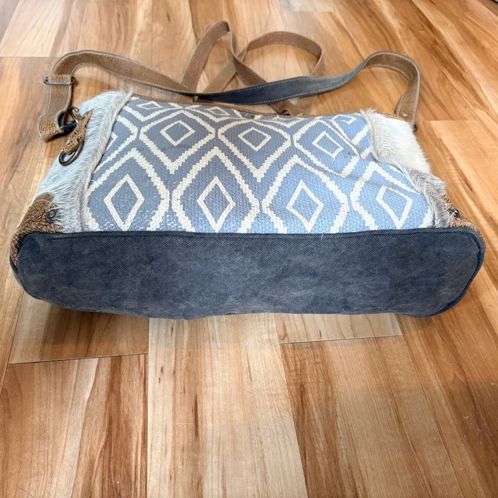 Myra Bag Large Hair-On Leather & Canvas Shoulder/Crossbody/Messenger Bag